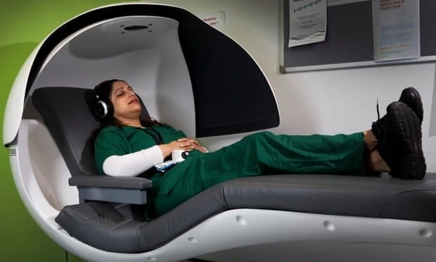 nhs worker in nap pod